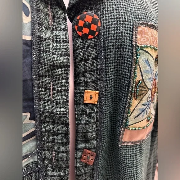 Vintage 90s Y2K Faith Unique Mixed Patchwork Boho Beaded Button Up Blazer Jacket - Picture 4 of 10